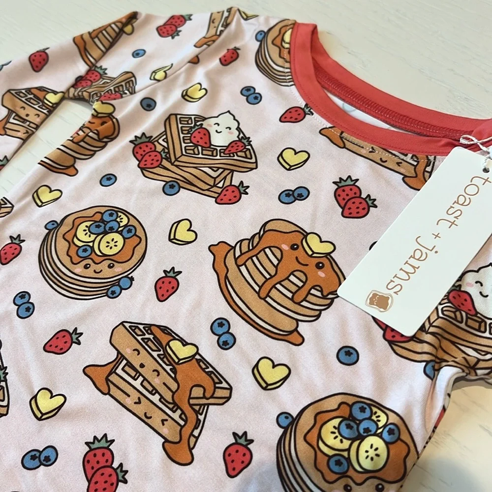 Toast + Jams Bamboo Pink Waffly Cute Pajama Set 7/8 years